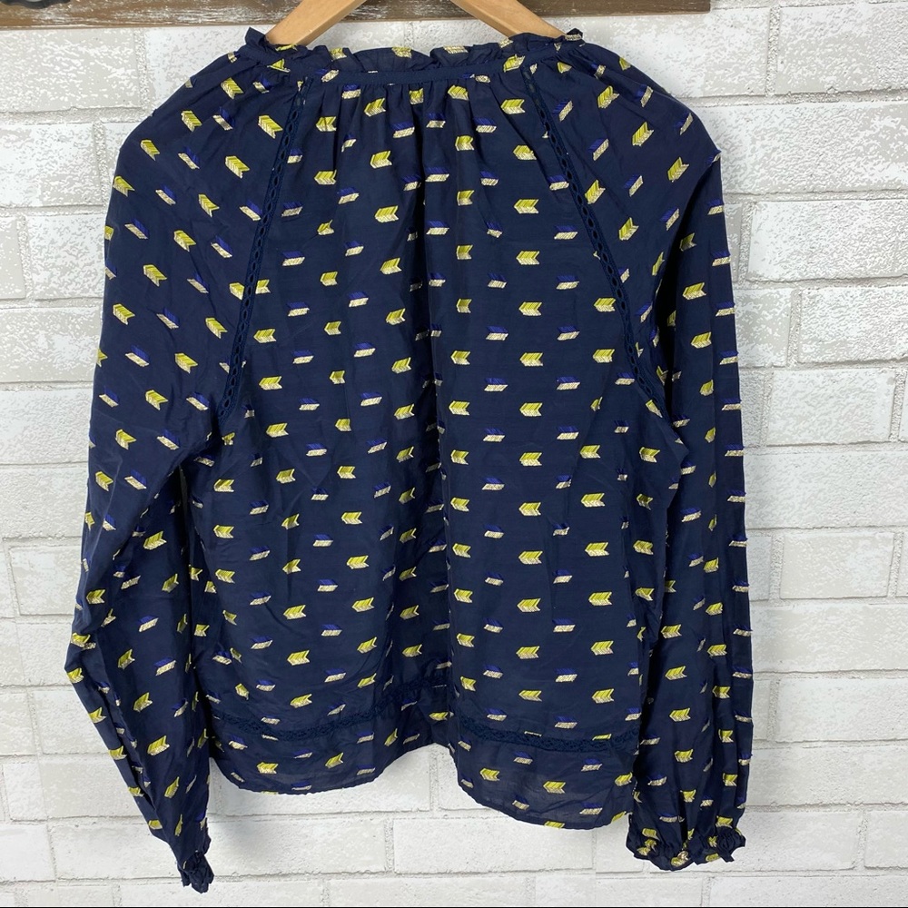 J Crew Point Sur Ruffle Popover Metallic Clip dot Top - Picture 2 of 8